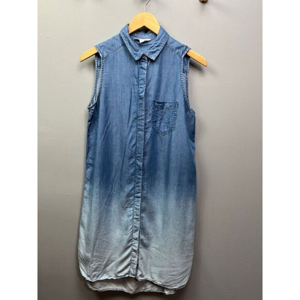 Beach Lunch Lounge Dress Womens Small Button Front‎ dip dye sleeveless Chambray